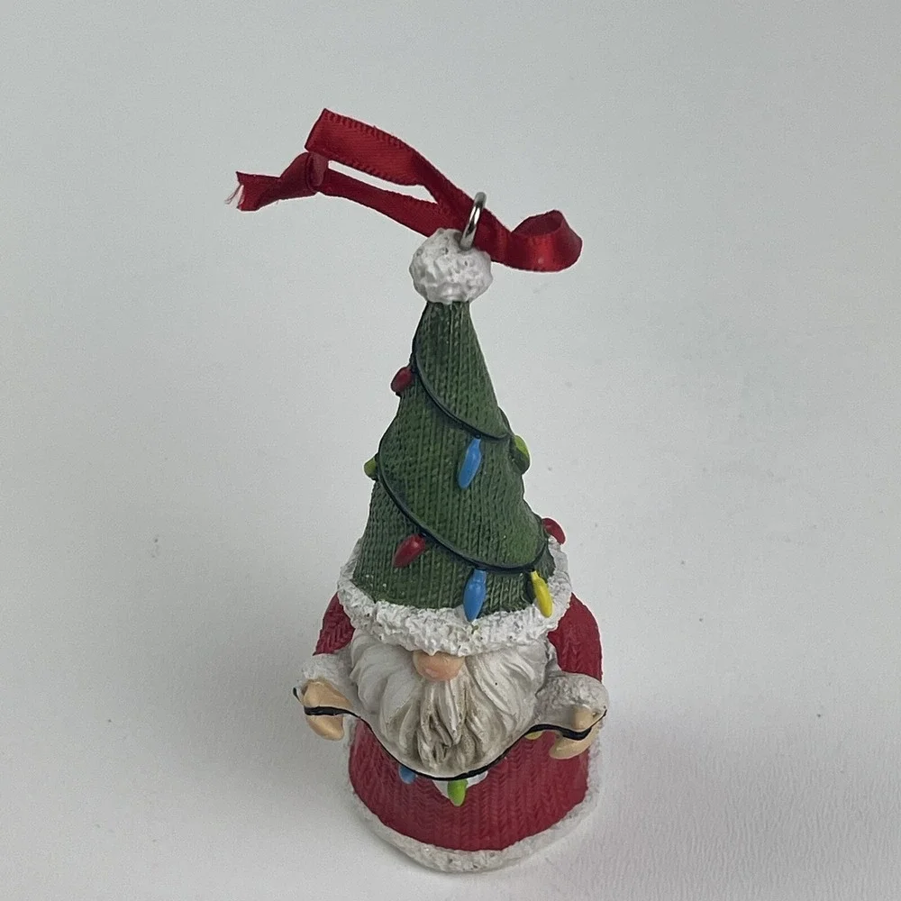 Santa Gnome With String Of Lights Christmas Tree Ornament Table Top Tier Decor